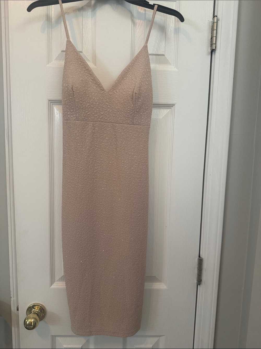 Windsor Sparkle Spaghetti-Strap Midi Dress in Nude